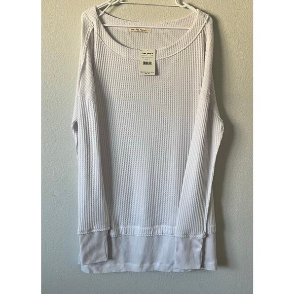 NWT We the Free White Thermal Waffle Knit Long Sleeve Drop Hem Blouse | Size L - Picture 1 of 12